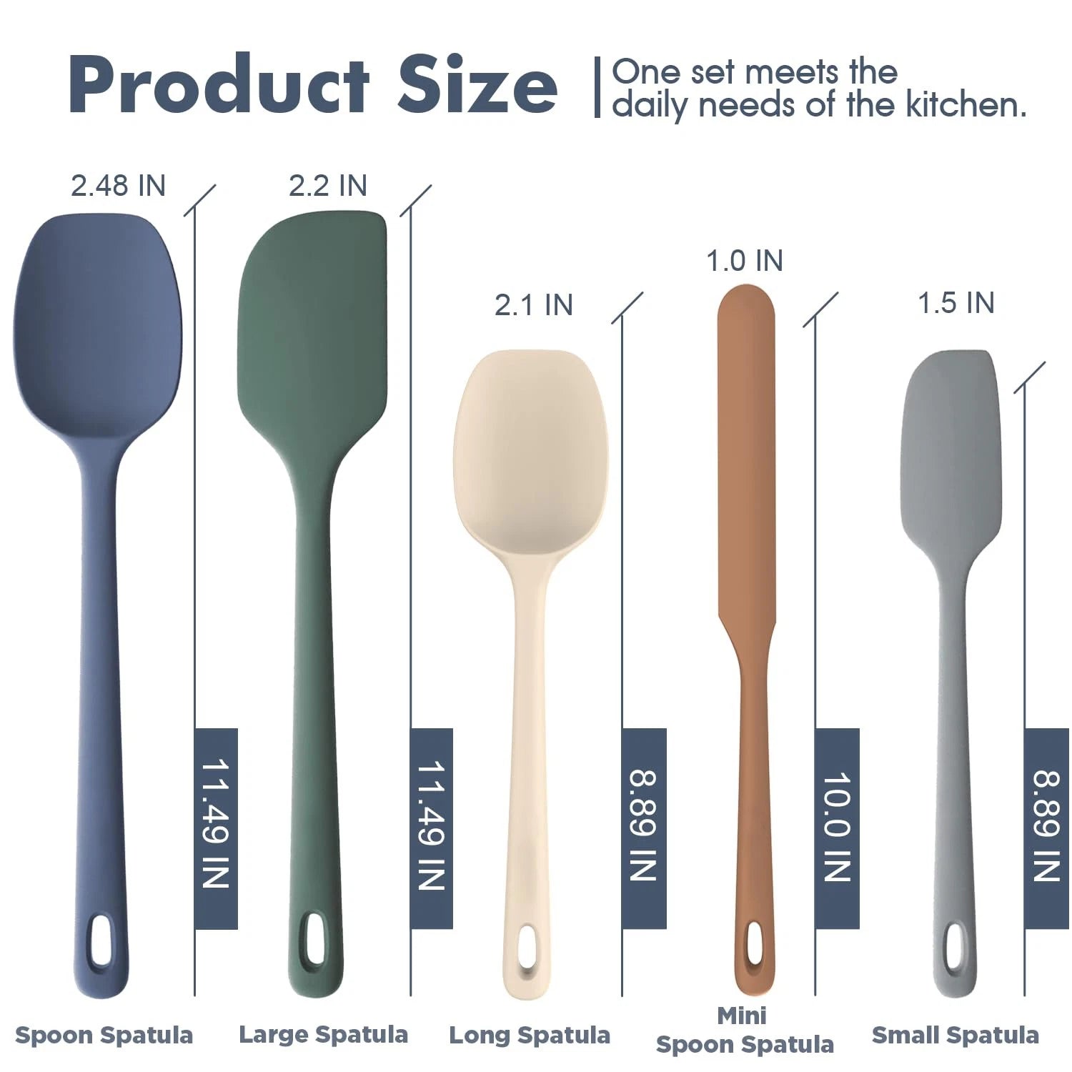 5Pc Rubber Spatulas, Cooking Baking Tools, Nonstick Safe, Colors